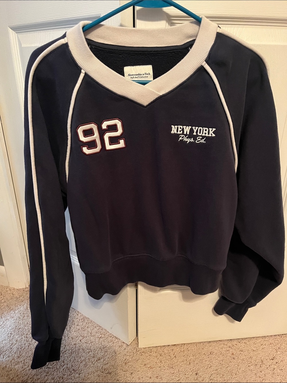 Abercrombie & Fitch Navy Crew with white Trim and '92' Patch